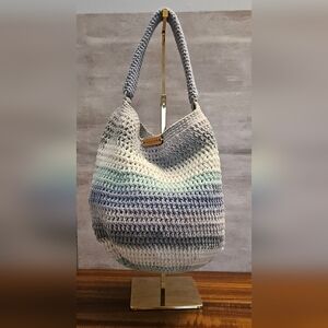 Crochet Hobo Bag - Gray and Blue